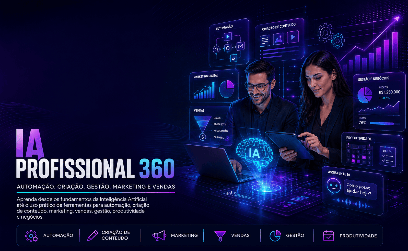 IA PROFISSIONAL 360: AUTOMAÇÃO, CRIAÇÃO, GESTÃO, MARKETING E VENDAS